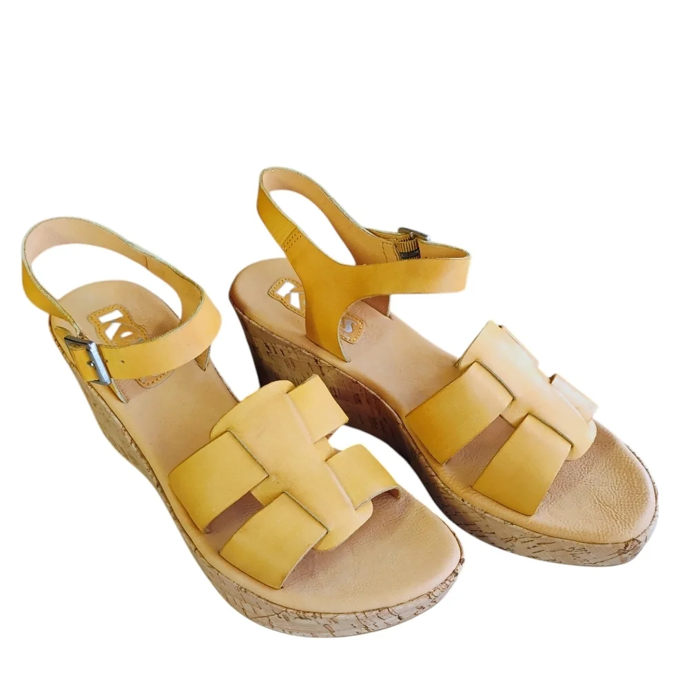 Korks by‎ Kork-Ease Brie Wedge Sandals Neutral Beige Leather Confort Size 9